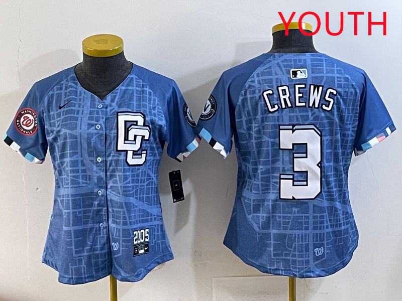 Youth Washington Nationals #3 Crews Blue Joint Name 2025 Nike MLB Jersey style 7->youth mlb jersey->Youth Jersey